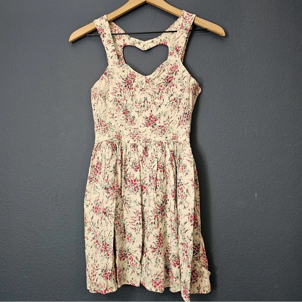 LC Lauren Conrad Cream Floral Mini Dress with Heart Cutout